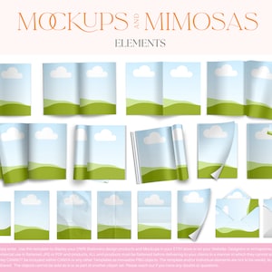 May include: A set of 18 mockups featuring different views of a folded brochure with a green and blue landscape design. The mockups are perfect for showcasing stationery designs, branding, and marketing materials.