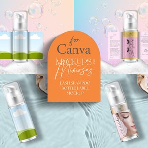 CANVA Lash Shampoo Bottle LABEL MOCKUP.  Foam Bottle Mockup. Lash Product display template. Cosmetic Packaging. Beauty Mockup.