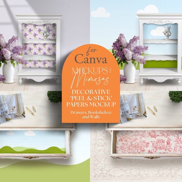 CANVA Animated Drawer/Shelf Liner and Furniture Mockup.  'Peel & Stick' paper and Wallpaper Mockup for decorative patterns.