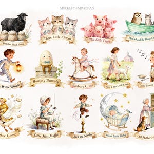Nursery Rhyme Clipart. Mother Goose Vintage Storybook Watercolor Pngs ...
