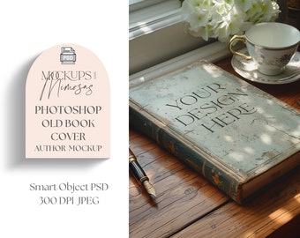 Old Book Cover PHOTOSHOP Mockup with smart objects. Vintage Author's mockup. Junk Journal PSD.