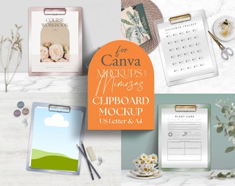 Clipboard Mockup Canva. Drag and drop. Feminine office stationery listing template.