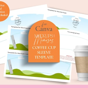 Modèle de manchon de tasse à café. CANVA. Tasse à café confortable pour emporter. Emballage de café modifiable de 10 et 12 oz. Modèle de cadeau de fête DIY.