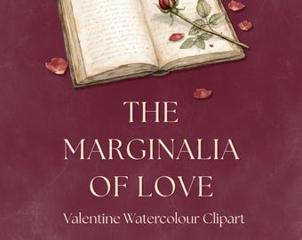 Valentine Watercolor Book Lover Clipart.  romantic  bookish sticker images. Commercial Use PNG's.
