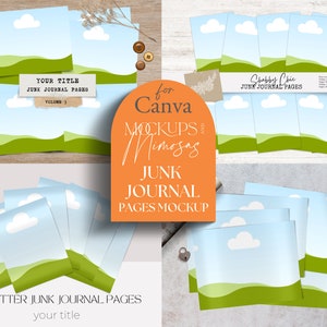 JUNK JOURNAL PAGES Mockup. Drag and Drop Canva template. Scrapbooking, art and craft Mockup. Etsy  shop listing graphics.