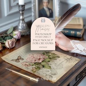 Mockup PSD de mesa vintage com escrita à mão e pena. Cenário elegante para caligrafia, arte para impressão, citações e diários de viagem. Carta dos EUA.