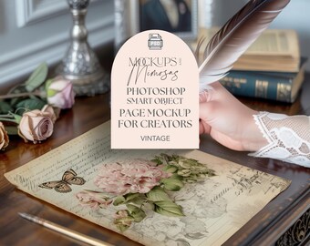 Vintage Desk Mockup: Hand Writing Scene with Quill (PSD Download, US Letter Size)