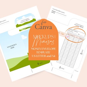 Plantilla de sobre de dinero CANVA. Sobre de efectivo editable. Sobre de ahorro vertical con rastreador de gastos. Sobre de vale regalo. Carta estadounidense/A4.