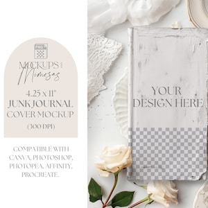 Mockup del diario spazzatura. COPERTURA neutra alta e magra. Oggetti effimeri vintage e scrapbooking. 8,5 x 11" piegato a metà. Rose e pizzo. PNG trasparente