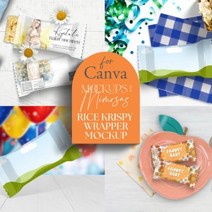 CANVA Rice Krispy Wrapper Mockup & Template Bundle. DIY Party Favor and RiceTreats Mockup. Add your own design and backgrounds. For 0.78/22g