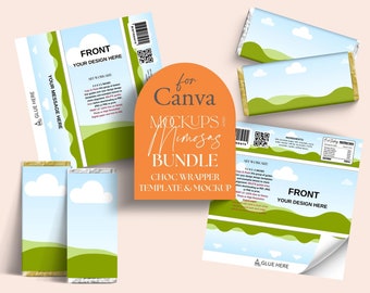 Chocolate Bar Wrapper Template & Mockup Bundle, Canva Party Favor (Digital Download)