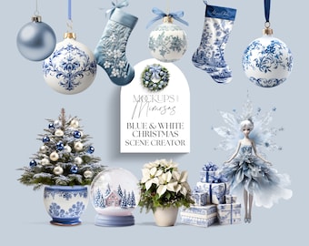 Blue Christmas Scene Creator | Holiday Clipart, Canva Stickers (Digital Product)