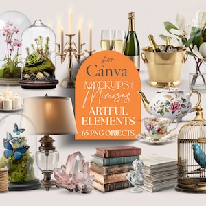 SCENE CREATOR Vintage. Lamps, plants, crystal, decorative objects Clip art. Planner stickers. Front view Png realistic clipart.