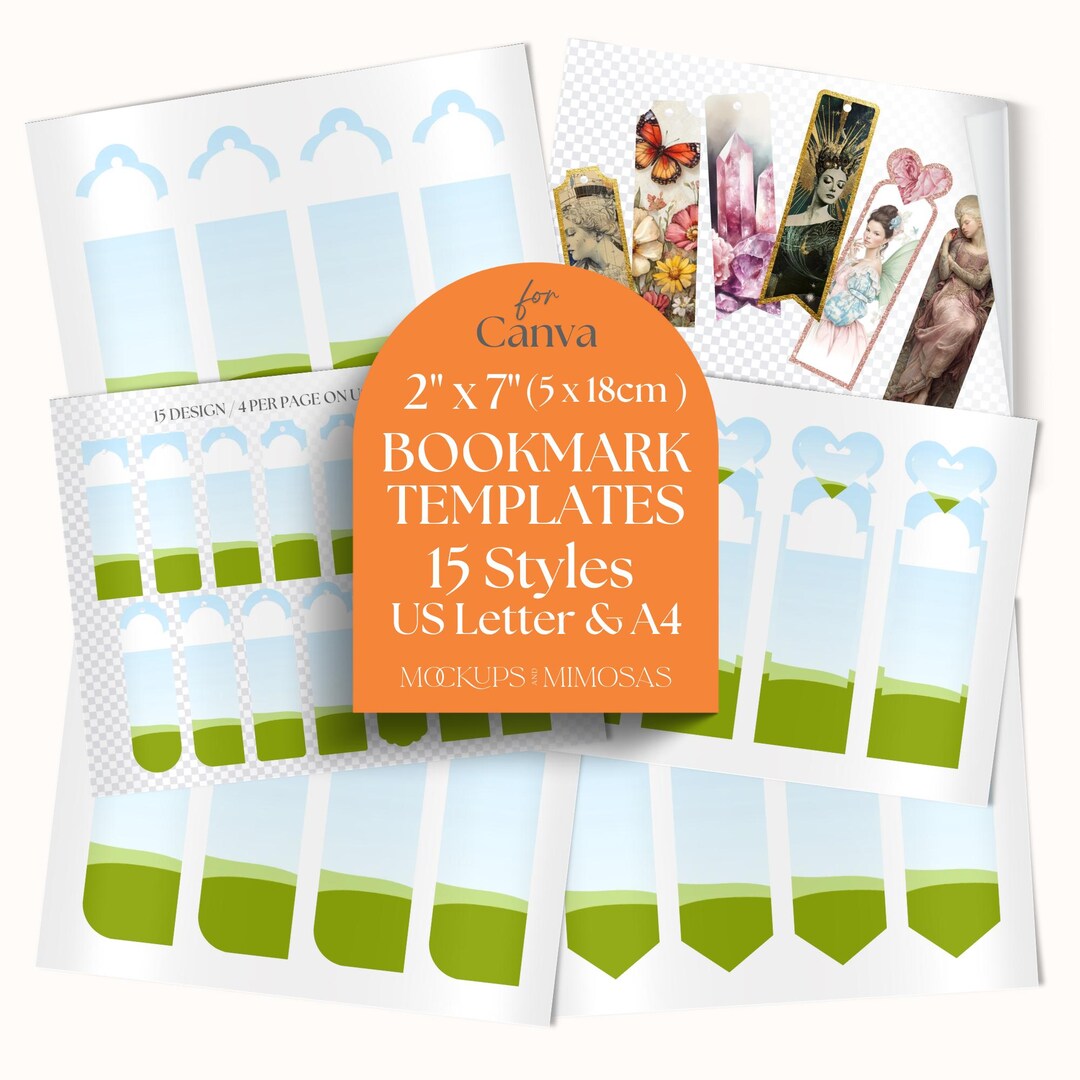 Bookmark Templates for Canva: 15 Styles, Printable Design (US Letter ...
