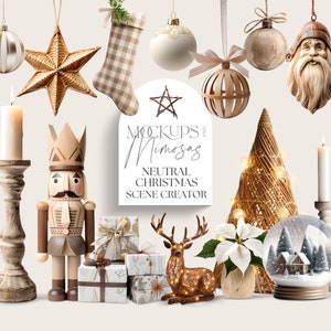 NEUTRAL Christmas SCENE CREATOR. Moveable objects. Holiday Clipart. Rustic Mockup Elements. Canva Custom Scene generator. Digital Stickers.