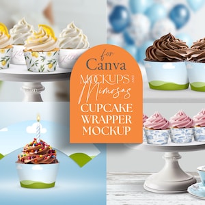 CANVA Cupcake WRAPPER Mockup. Party Favor Mockup. Cake wrappers. Add your own background. PNG. Birthday mockup.