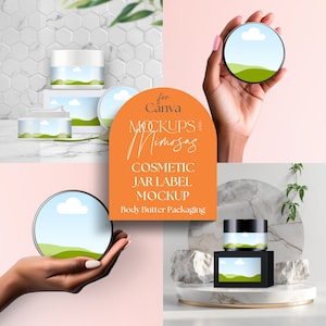 Body Butter / Cosmetic Jar LABEL MOCKUP. Cosmetic Packaging and hands. Beauty Mockup. Add your own backgrounds.