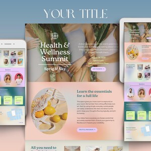 Peut inclure: Une annonce de site Web pour un sommet sur la sant&eacute; et le bien-&ecirc;tre organis&eacute; par Sprig & Sky. L'&eacute;v&eacute;nement aura lieu le 30 ao&ucirc;t 2020 au Peshore Events Place. Le site Web pr&eacute;sente un sch&eacute;ma de couleurs rose et vert avec des images de citrons et d'une plante feuillue.