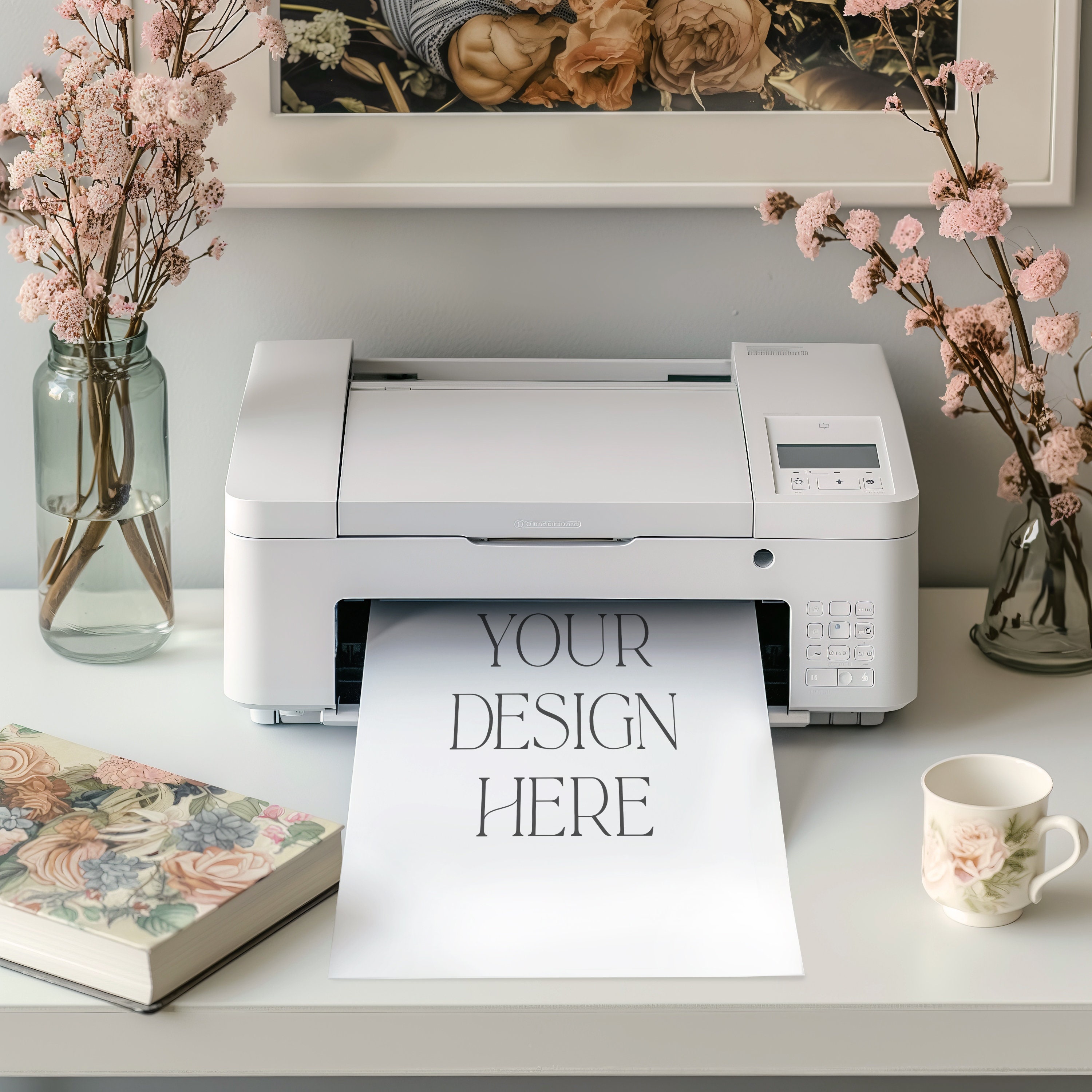 Printer Mockup | Feminine Desk Scene, Photoshop Smart Object (digital ...