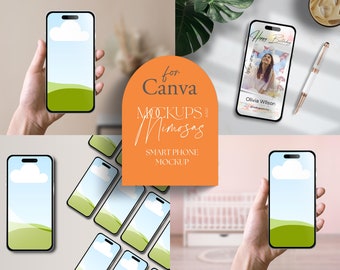 CANVA ANIMATED Smart Phone and Hand Mockup. Iphone 14. Social Media Device Template.  Video Mockup.