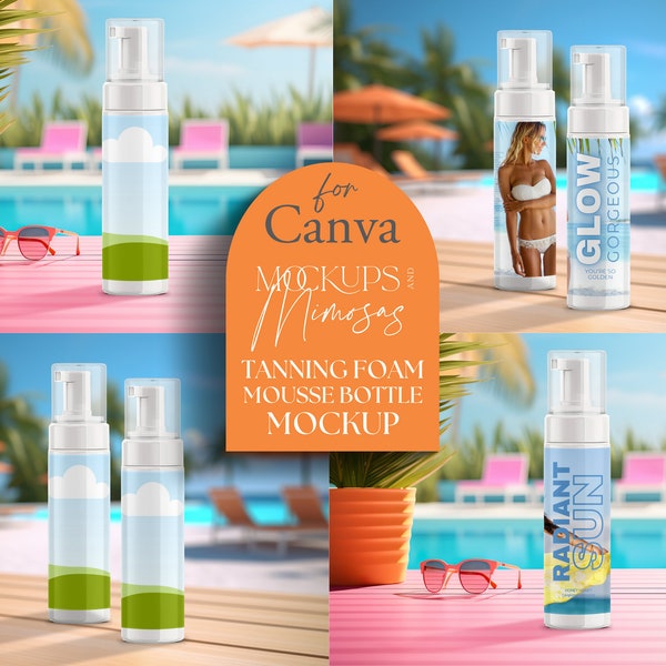 CANVA Tanning Mousse MOCKUP.  Foam Dispenser Bottle. Self Tanning. Private Label Packaging Mockup. Fake Tanning product labels.