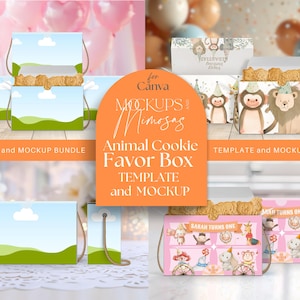 CANVA Cracker Box MOCKUP und Template Bundle. Do it yourself Gastgeschenk. Bearbeitbare Tier Kekse Verpackung Vorlage und Mockup. SVG-Box.