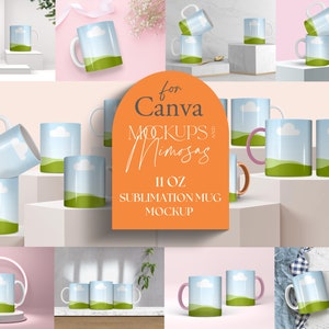 Trascina e rilascia Mug Mockup Canva. Mockup di tazza da 11 once. Tazza di caffè. Modello di tela per sublimazione.