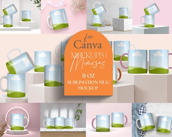 Drag and drop Mug Mockup Canva. 11OZ Mug Mockup. Coffee Mug. Sublimation Canva template.