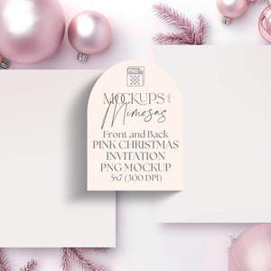DUBBELE kaart Pink Christmas Mockup. Kaart van 5 x 7 inch.  Blush,, roségouden en witte vrouwelijke kerst plat. Transparant png-voorbeeld.