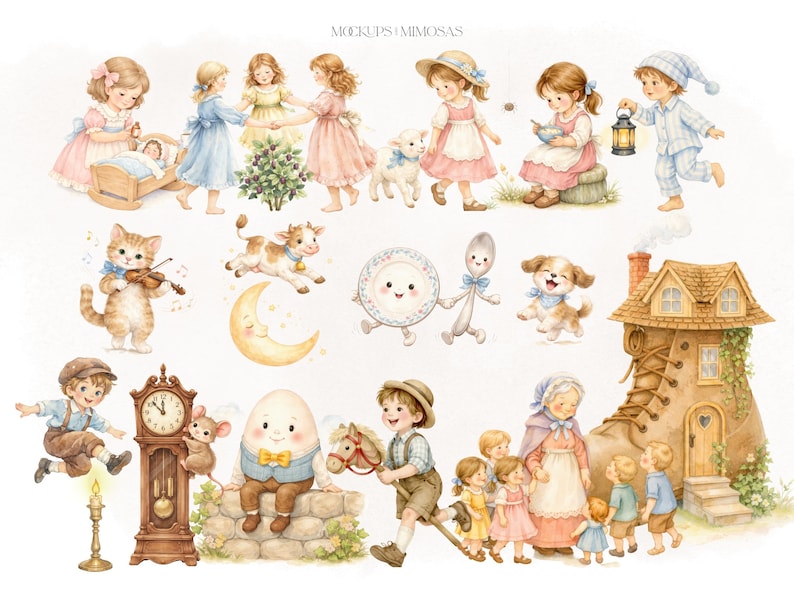 Nursery Rhymes Clipart, Mother Goose Vintage Storybook PNG ...