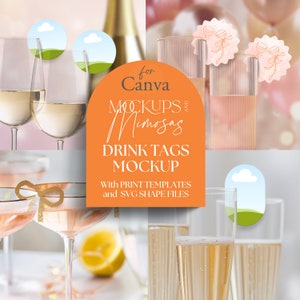 Mockup canvas voor drankkaartjes. Glazen randmarkering. Plaatskaarten voor bruiloften, feesten en evenementen. 13 trendy vormen en SVG-bestanden inbegrepen.