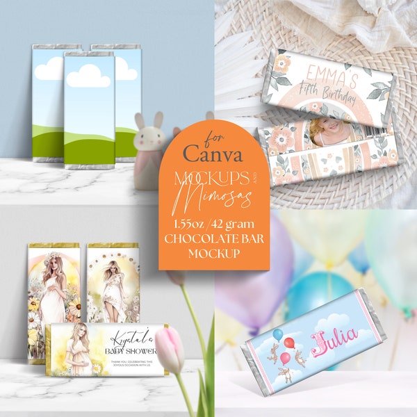 CANVA Chocolate Bar Wrapper. Canva Mockup. Party Favor Mockup. Add your own design and backgrounds. Instant download.