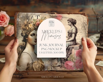 Junk Journal pages Mockup. Open tattered and torn Art Diary.  Altered book, vintage ephemera and scrapbooking. Transparent PNG overlay.