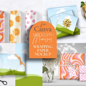 Mockup di carta da regalo CANVA. Confezione regalo e modello di modello. Trascina e rilascia il modello. Aggiungi i tuoi sfondi. Mockup di inserzioni Etsy.