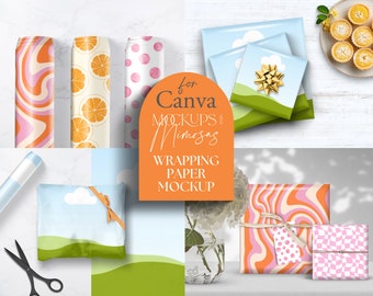 Wrapping Paper Mockup Canva Template, Gift Wrap Patterns (Digital)
