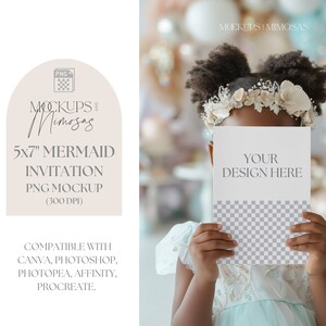 Unter dem Meer Einladungs Mockup. 5x7inch Karte. Meerjungfrau Event Briefpapier Mockup. Girly Transparentes PNG Overlay.