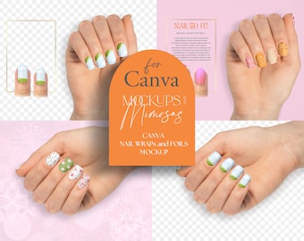 NAIL DECAL template CANVA.  Polish strips mockup. Nail Stickers. Manicure. Hand Mockup.