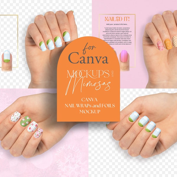 NAIL DECAL template CANVA.  Polish strips mockup. Nail Stickers. Manicure. Hand Mockup.