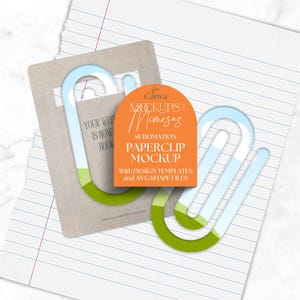 Paperclip MOCKUP e modelli per CANVA. Segnalibro con graffetta per sublimazione Jumbo con cartoncino di supporto. Modello di imballaggio. File di taglio SVG.