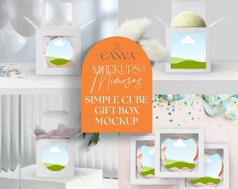 Cupcake Box Mockup Canva Template: Cube Packaging, Label Design (Digital Download)