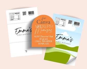 CANVA 40gram Aldi Choceur compatible CHOCOLATE BAR template. Editable wrapper template. Do it yourself Party favour. Candy Bar label.