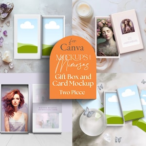 Mockup geschenkdoos CANVA. Affirmatie-, manifestatie-, orakel- en mijlpaalkaarten. Display POD en digitale producten. Tweedelig doosje.