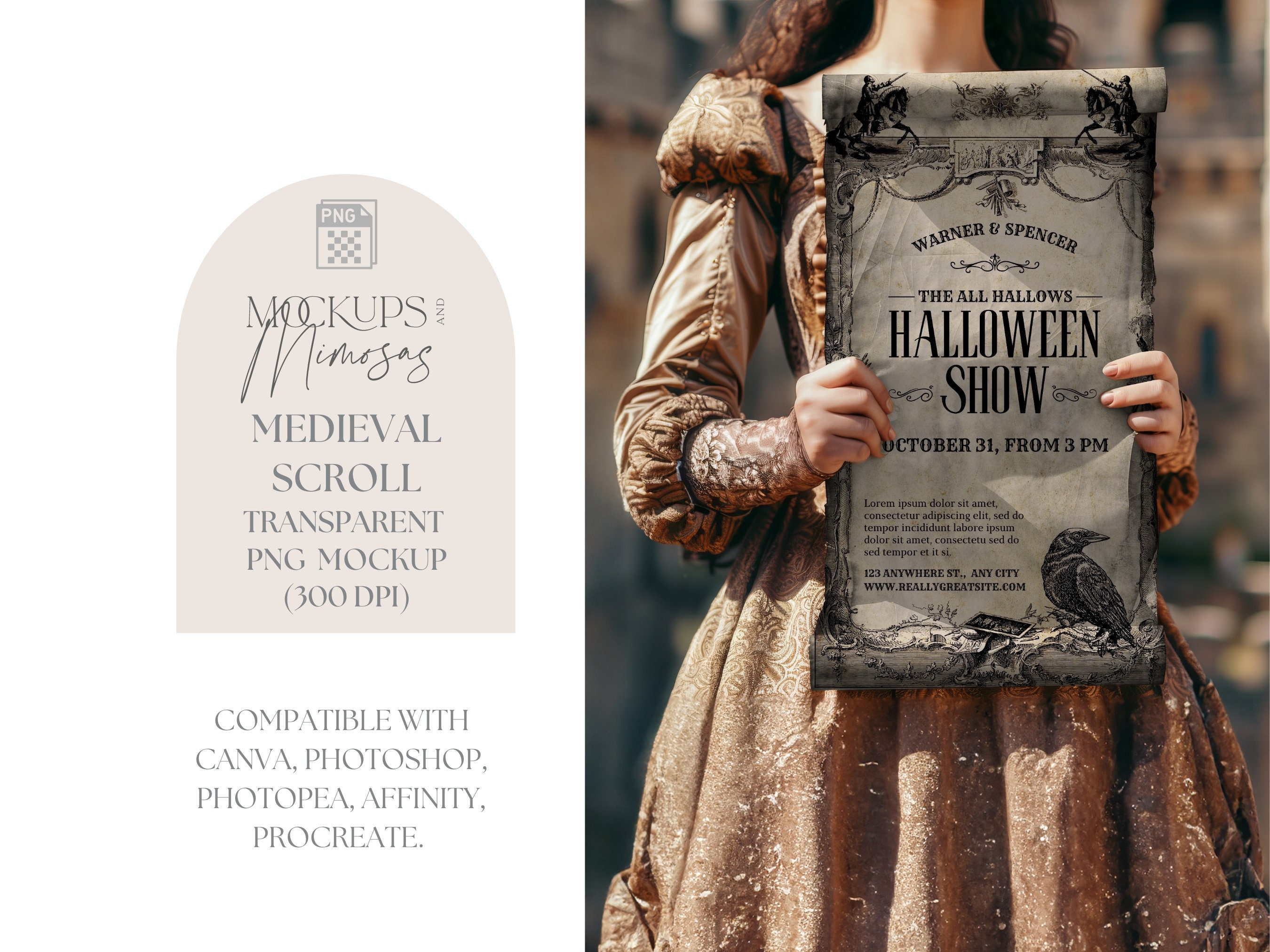 Medieval Scroll Mockup. Aged paper. Middle Ages manuscript mockup. Add your own design. Transparent PNG overlay.