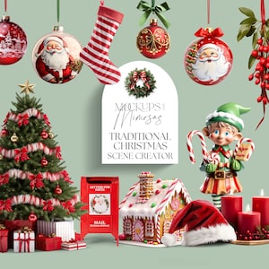 Traditional Christmas Scene Creator, Moveable Clipart (Canva Template)