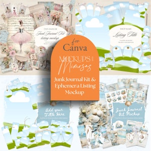 CANVA Junk Journal Kit & Ephemera MOCKUP. Shop Listing Image Mockup. Altered Book and craft mockup.