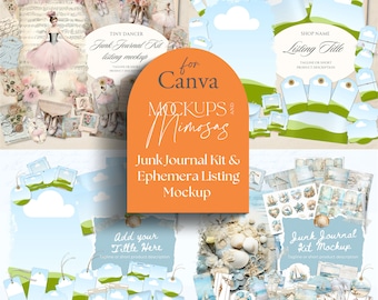 CANVA Junk Journal Kit & Ephemera MOCKUP. Shop Listing Image Mockup. Altered Book and craft mockup.