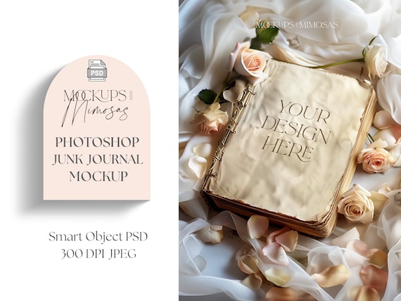 Junk Journal Mockup, Photoshop Smart Object, Scrapbook Paper (Digital Download)