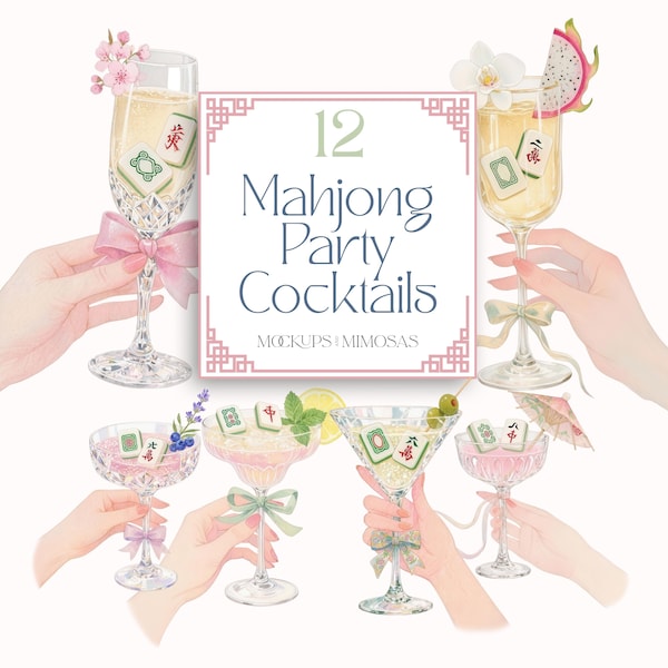 Watercolour Mahjong Cocktails Clipart. Girly game night drinks. Transparent PNG's.