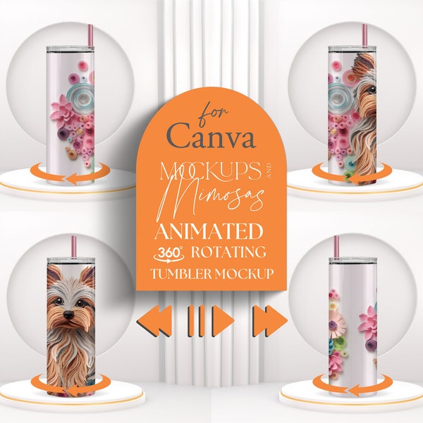 Spinning TUMBLER Mockup CANVA. Rotating tumbler. Sublimation Tumbler display. 20oz animated tumbler. Canva frames.