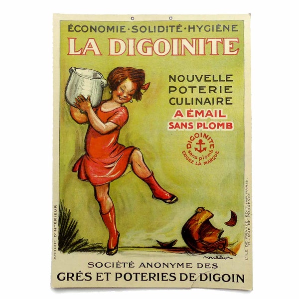 Old cardboard advertising french Digoin, illustrated by wall Decor "Poulbot" 1928 advertising kitchen vintage